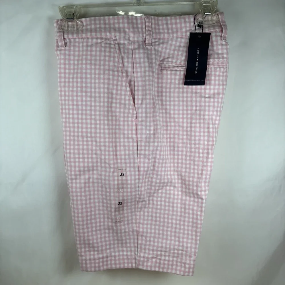 Tommy Hilfiger Men's 32 Shorts Chino Pink & White Gingham Flat Front New